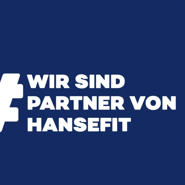 Blaue Fläche mit dem Text: #wir sind partner von hansefit