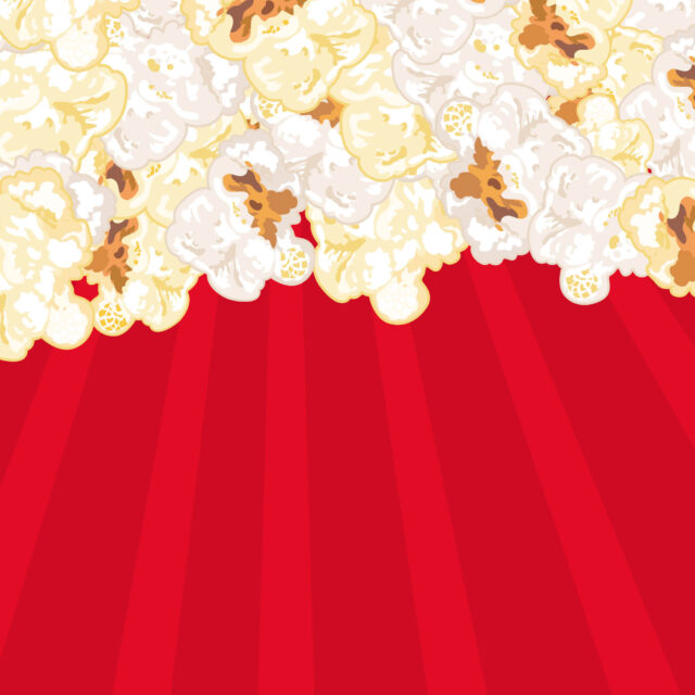 Grafik mit Popcorn in einem roten Popcorneimer